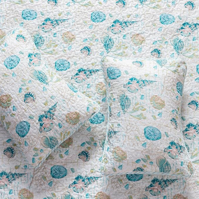 Great Bay Home Coastal Quilt Set - 3-Piece King/California King Size Nautical Bedding Set - Lightweight, All-Season, Reversible Bedspread (Seashell)