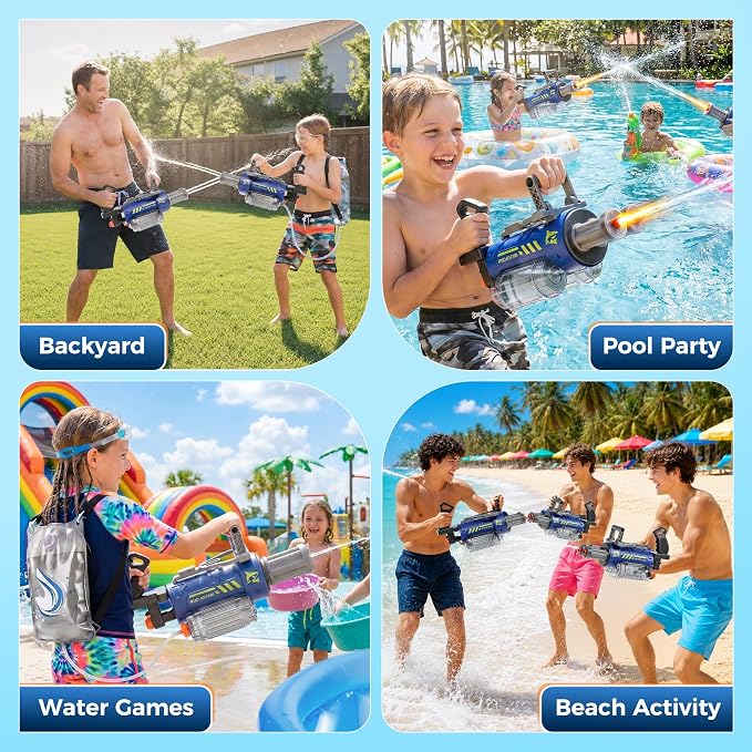 Electric Water Gun for Adults & Kids,3000 ML Capacity Voice Control Automatic Water Guns, 26-30 FT Long Range Gatling Watergun with LED Lights, Squirt Water Guns Summer Pool Toys for Boys Girls