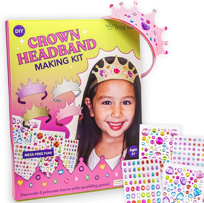 FROG SAC Headband Making Kit - Arts and Crafts Gift for Kids 4-6, Little Girls Birthday Fashion Gifts, DIY Craft Toys for 5 Year Old Girl, Toddler Hair Accessories Crown Headbands (Tiara)