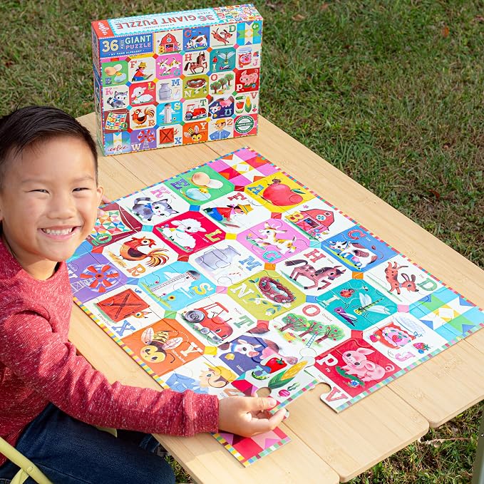 eeBoo 36 Piece Giant Floor Puzzle - My Farm Alphabet Themed, Large Pieces for Small Hands to Develop Motor Skills