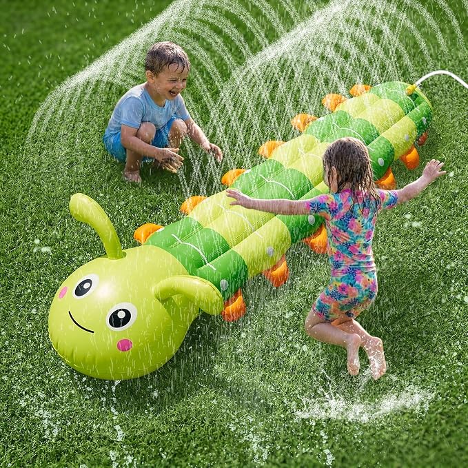 Water Sprinkler for Kids, Large Caterpillar Inflatable Sprinkler, Kids Sprinklers for Yard, Outdoor Water Toys Spray Summer Water Play for Boys Girls Dogs Backyard (Yellow)