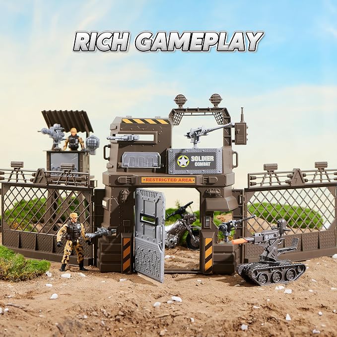 JOYIN Military Base Toys Set Including Army Vehicles, Army Men Action Figures and Weapon Gear Accessories Military Combat Toys