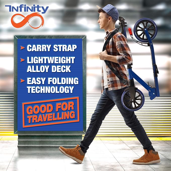 Folding Kick Scooter for Adults and Kids – Boys and Girls Freestyle Scooter with Big Wheels, 1-Kick Open Mechanism, Anti-Slip Rubber Deck and LED Light – Folding Grips Handlebar Adjusts to 3 Heights