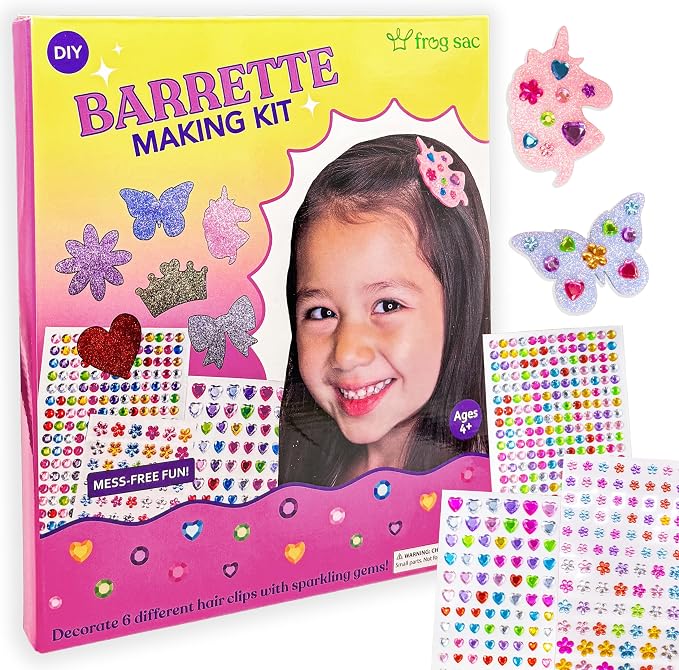 FROG SAC Hair Clip Craft Kit for Kids - Arts and Crafts for Girls, Little Girl Barrette Art for Toddlers, DIY Fashion Accessories Toys for 4 Year Old to 6 Years Old Children (Barrette)