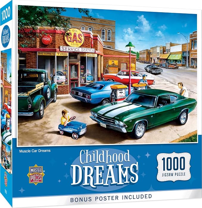 MasterPieces 1000 Piece Jigsaw Puzzle - Muscle Car Dreams, Adult 1000 Piece Cars Puzzle, Fun for Family & Youth, Matte Finish, 19.25" x 26.75"