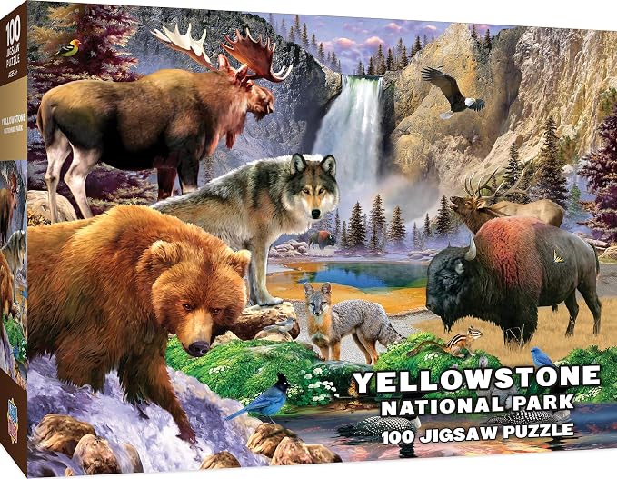 MasterPieces – 100 Piece Jigsaw Puzzle for Kid 6+ Years, Wildlife of Yellowstone National Park, Educational and Fun Game, Gift Idea for Children, 19" x 14"