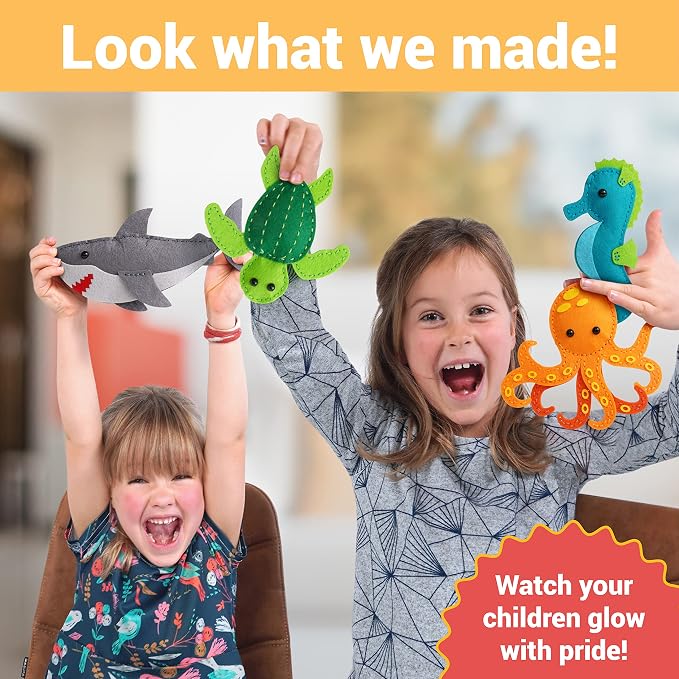 Craftorama Sewing Kit for Kids, Fun and Educational Fairytale Craft Set for Boys and Girls Age 7-12, Sew Your Own Felt Animals Craft Kit for Beginners, 165 Piece Set