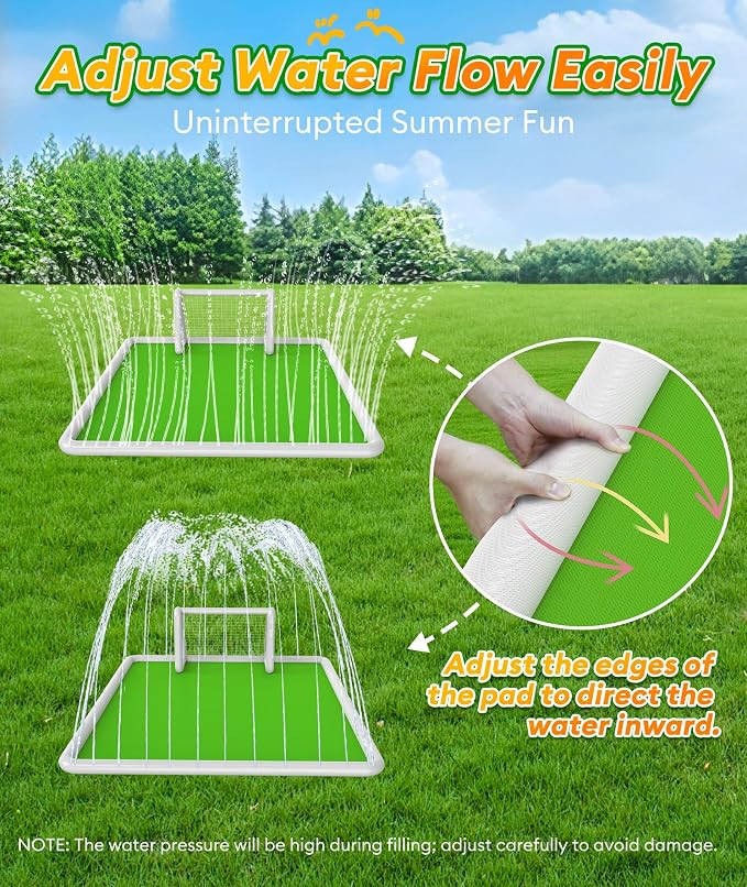 EPN Splash Pad for Kids, 138" x 118" Extra Large Sprinkler Mat with Soccer Goal & Ball, Non-Slip Thick PVC Water Play Mat, Outdoor Backyard Water Toys for Kids Ages 4-8 8-12, Lawn & Summer Fun