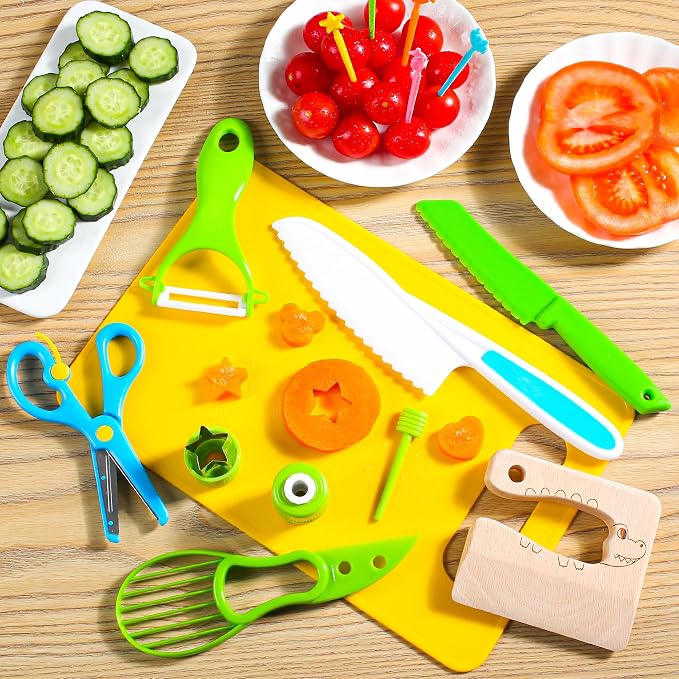 46Pcs Kids Knife Set for Real Cooking: Montessori Kitchen Tools for Toddlers, Kitchen Toy for 3 4 5 6 7 8 9 10 Year Old Boys Girls Birthday Gifts