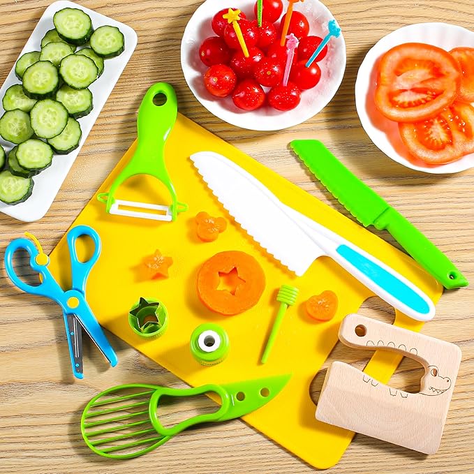 40Pcs Kids Knife Set for Real Cooking: Montessori Kitchen Tools for Toddlers, Kitchen Toy for 3 4 5 6 7 8 9 10 Year Old Boys Girls Birthday Gifts