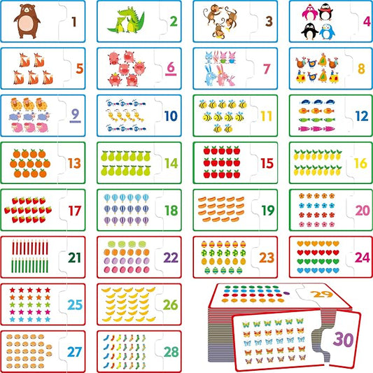 1-30 Number Puzzle Games, 60 Double-Sided Self-Correcting Math Game, Early Learning Educational Toy for Beginner Preschool Toddlers