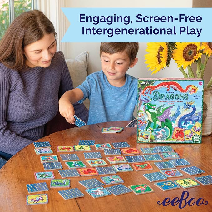 eeBoo: Memory and Matching Game - Shiny Dragons - 24 Pairs, Develops Recognition, Concentration, Memory & Vocabulary Skills, Age 3+