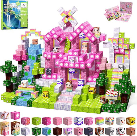 100PCS Magnetic Blocks, Magnetic Building Cube Set for Kids Ages 3+, Constructions STEM Stacking Tiles Toy Building Birthday Gifts for Girls