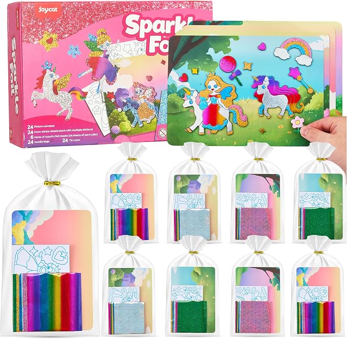 JoyCat 24 Pack Foil Art Craft Party Favors,No Mess Arts and Crafts for Kids,Goodie Bag Stuffers,DIY Creative Activity, Birthday Present for Girls Boys 4 5 6 7 8 9 Years Old(Unicorn)