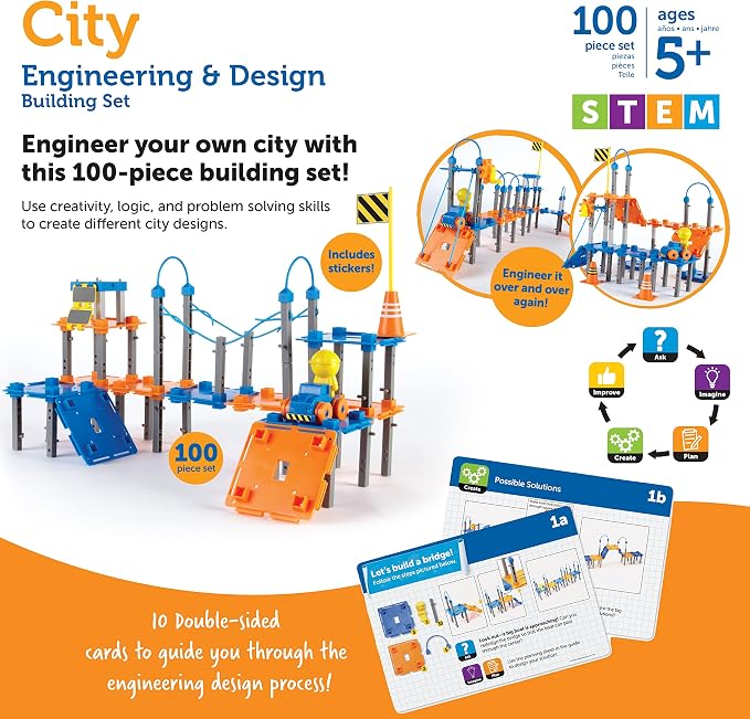 Learning Resources City Engineering & Design Building Set - Preschool Building Toys, STEM Toys for 5 Year Old, Kids Engineering Kit, STEM Gifts for Kids