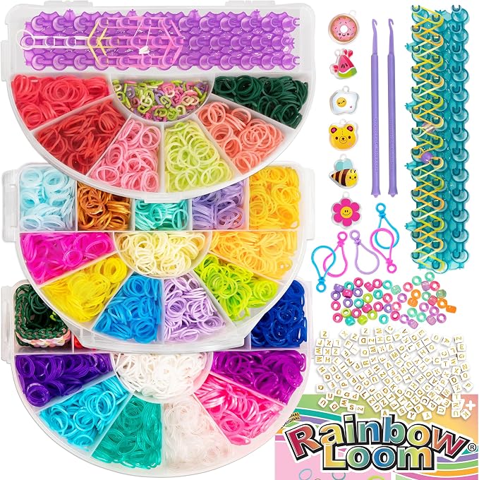 Rainbow Loom: 6,000 Bands Mighty Rainbow Case with 2 Mighty Looms, 6 Cute-tique Charms & 50 Beads – DIY Bracelet & Jewelry Making Kit for Kids 7+