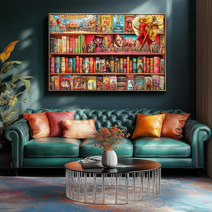1000 Piece Puzzles for Adults Clearance, Heroes and the Circus Bookshelf House Puzzle for Adults, Challenge Art Jigsaw Puzzles, for Gift Birthday Party Games Family, 27.5X19.7 in Dust Free Puzzle