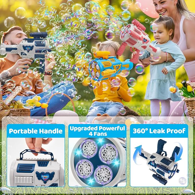 Bubble Gun with Upgraded 4 Fan Drives,32 Holes Bubble Machine Gun for Kids Toddlers Adults, Automatic Bubble Blower for Summer Outdoor Party Birthday Wedding Toys