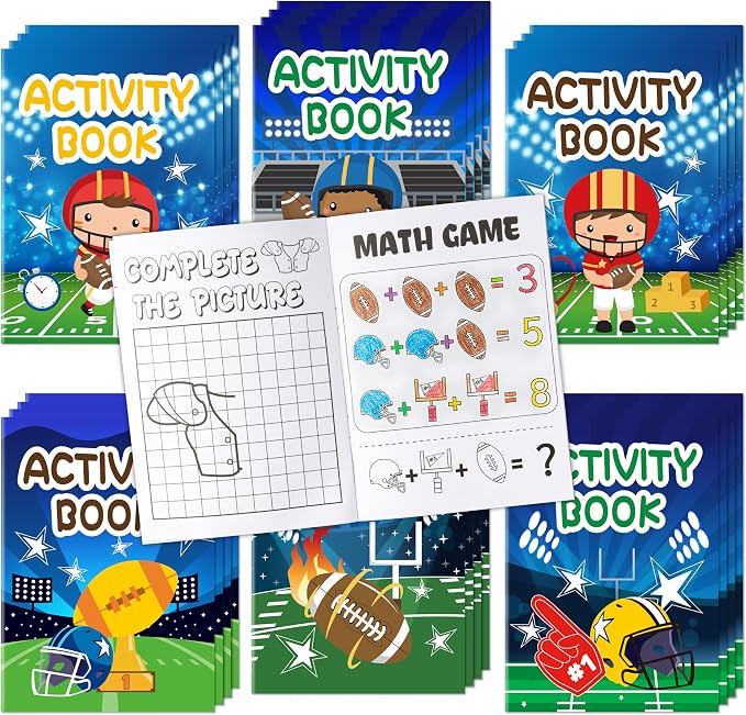 Football Activity Books for Kids - Football Theme Mini Games Coloring Book Set Bulk Mazes Word Search Word Scramble Games DIY Booklet for Birthday Party Goodie Bags Stuffers Classroom Favors Supplies
