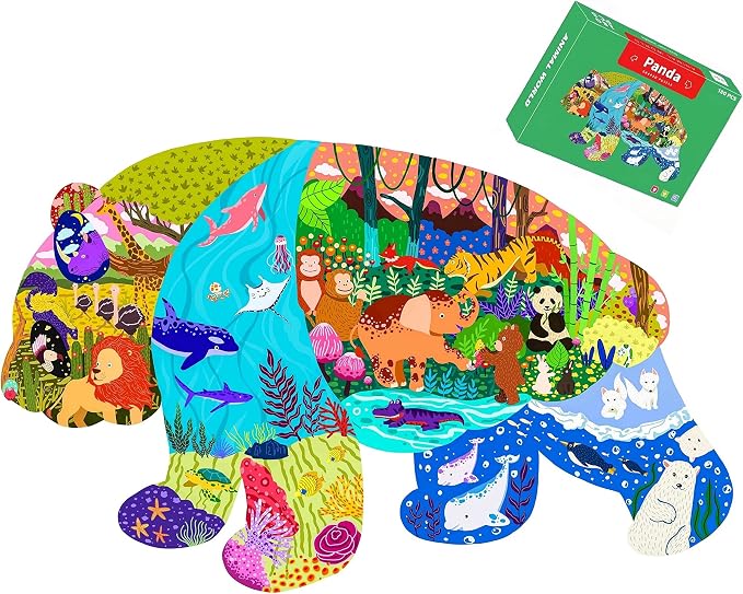 PINU Jigsaw Puzzles for Kids Ages 3-5, 6-8, 8-10, Children Colorful Fun Animal Shaped Puzzle Learning Educational Toys Gifts Games for Boys and Girls (Panda-180 PCS)