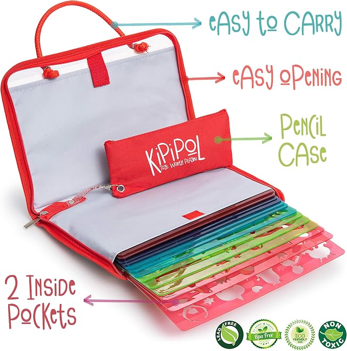 Kipipol 63 Pcs Drawing Stencils for Kids Ages 4-8 - 8-12 and Up - Arts and Crafts for Girls and Boys - Kids Drawing kit - Arts Set- 15 Art Stencils, 260+ Designs -Scratch Art- Creativity Gifts & Toys