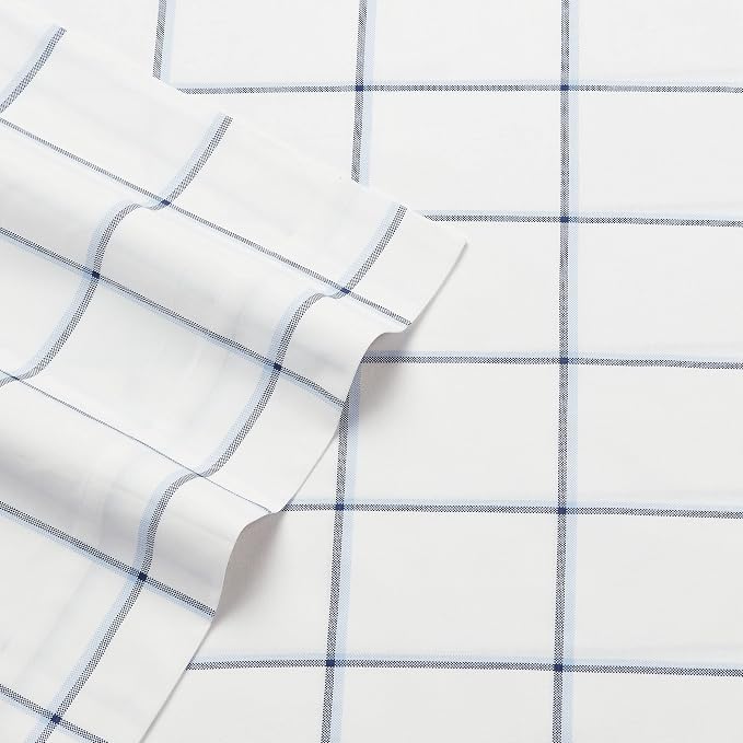 Nautica – Full Size Sheet Set, Crisp Cotton Percale Bedding with Matching Pillowcases, Lightweight & Breathable Bed Sheets, Deep Pocket, College Dorm Room Essentials (Plot Blue)