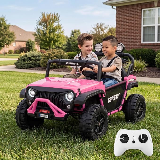 24V Ride on Car for Big Kids, Iron 2 Seater Ride on Toy, Fast 4.97MPH Truck, 4WD Kids Electric Vehicles with Remote Control, Spring Suspension, Front & Behind LED Lights, Dual Storage, Music,