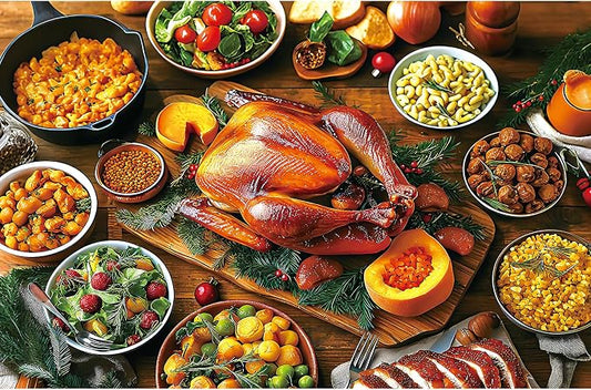 Delicious Dinner 500 Piece Food Puzzles for Adults, Fun Turkey Puzzles for Adults 500 Pieces with HD Print & Poster, 15" X 23" Dust Free Halloween Thanksgiving Christmas Family Games