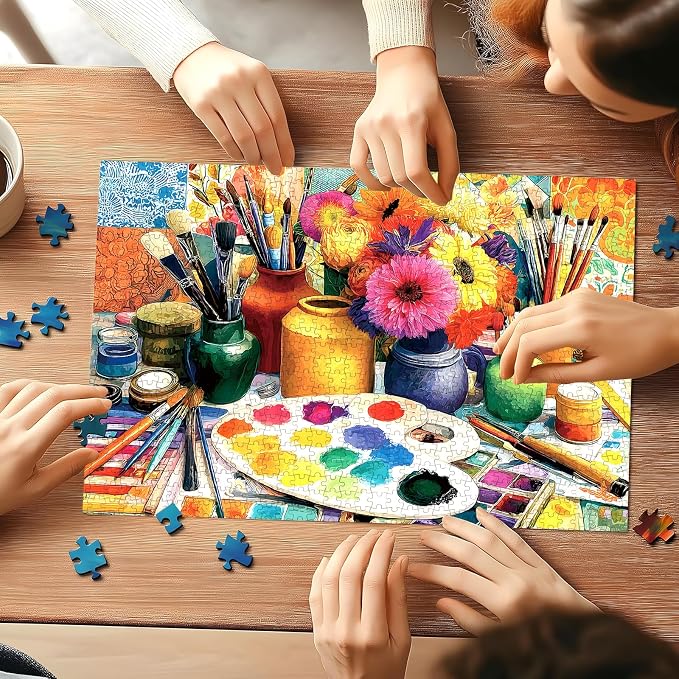 EIYRURU 500 Piece Jigsaw Puzzle for Adults –Artist Studio Jigsaw Puzzles 500 Pieces, Flowers Brushes Palette Puzzles for Adults 500 Pieces, Challenging Perfect for Game Nights, 20.5 X 15 in