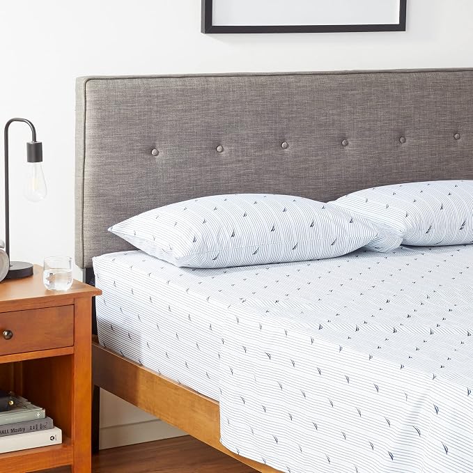 Nautica - Queen Sheets, Cotton Percale Bedding Set, Casual Home Decor (Audley Stripe Blue, Queen)