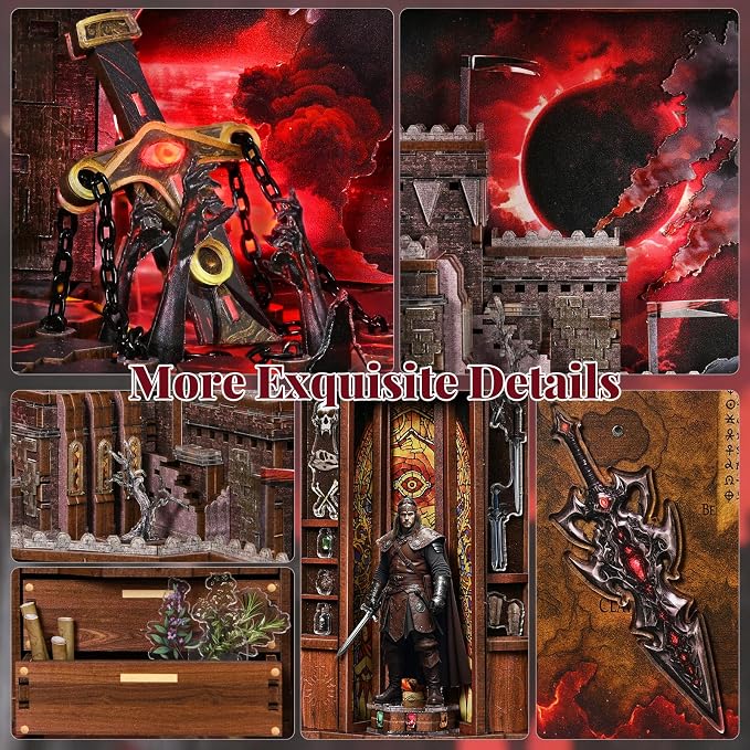 CCCDF Magic Book Nook Kit, DIY Miniature Dollhouse, 3D Wooden Puzzle Booknook Kit Bookend Bookshelf with LED Light for Adults Teens (Sword of Fire)