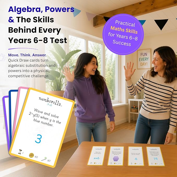 Numberella Deluxe Math Card Game – Level 3 | Ages 13–15, Grades 8–10 | Algebra, Geometry & Statistics | Middle School Math Game | Award-Winning STEM | 432 Questions, 6 Card Types | 2–5 Players