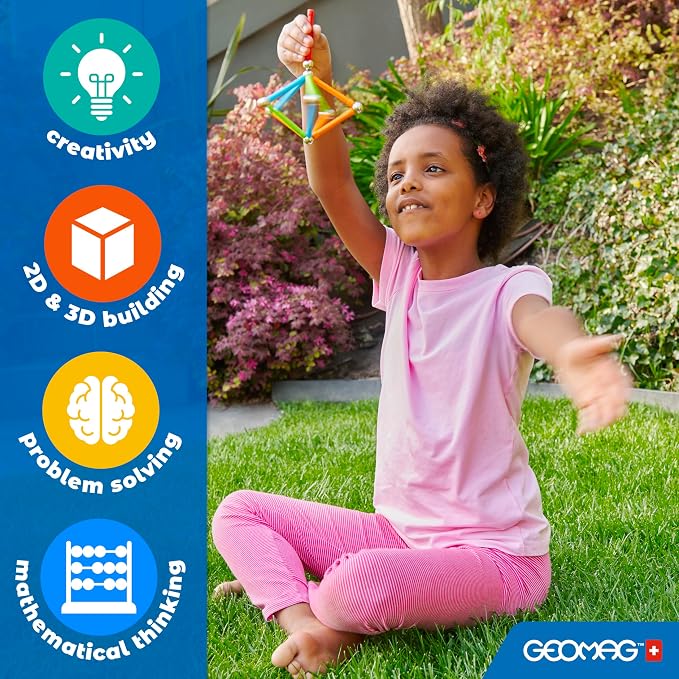 Geomag Classic Glitter 142-pc Magnetic Construction Set for Kids Ages 3 and Up | Swiss-Made STEM Educational Toy Made from 100% Recycled Plastic | Screen-Free Activity