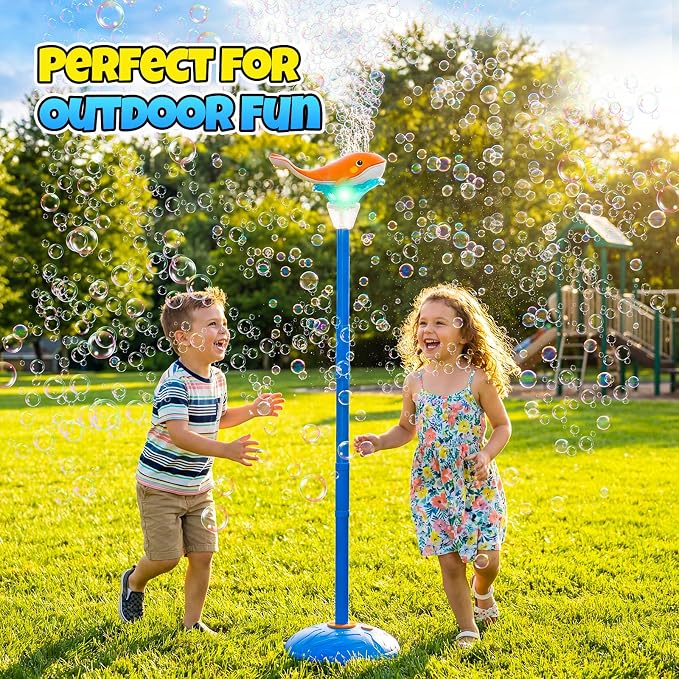 Standing Bubble Machine for Kids Outdoor, Whale Bubble Torch with Light Music Lamp, 47" Adjustable Height Automatic Bubble Blower Maker Tower Fountain for Party,Stand Up Outside Handheld Lanterns Toys