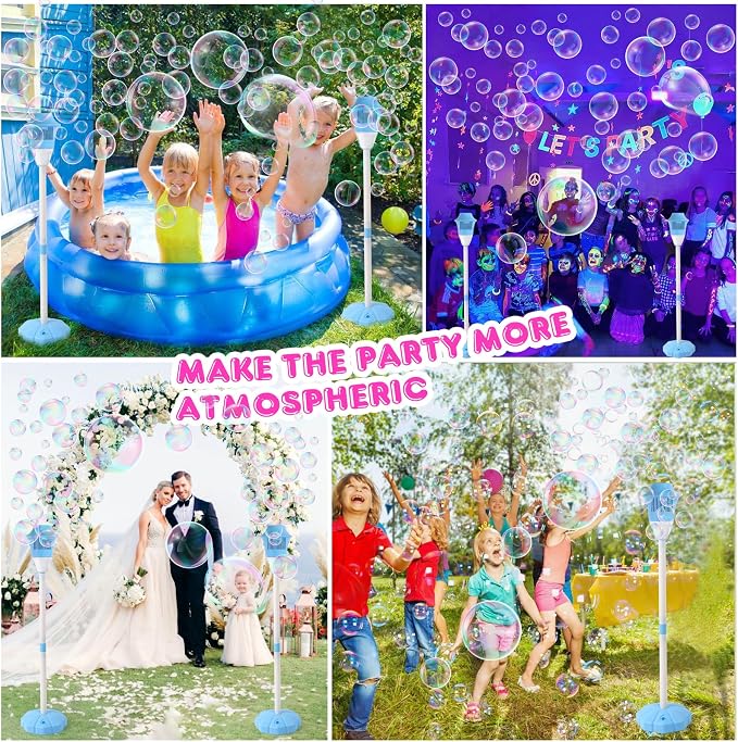 AIERSA Bubble Machine Automatic,Height 47 Inches Vertical Bubble Machine for Parties, Battery Operated Outdoor Bubble Maker with Lights,Bubble Blower Machine for Weeding (2 Pack)