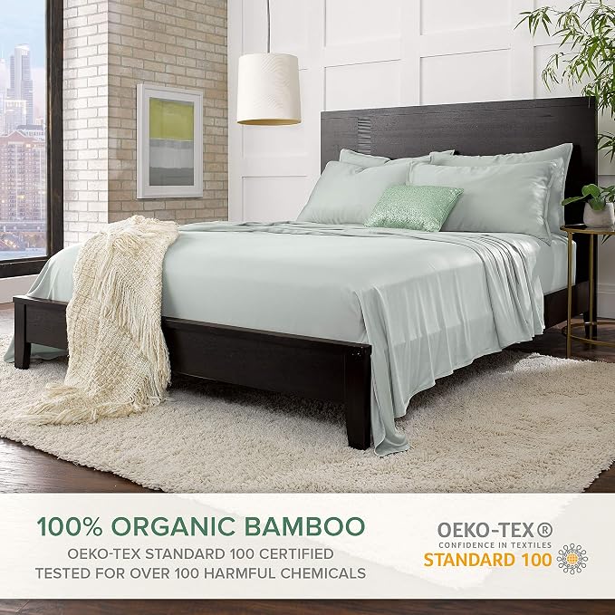 Pure Bamboo Short Queen Sheets for RV Camper (60"x75") - Genuine 100% Organic Viscose Derived from Bamboo Bed Sheet Set, Soft & Cooling, 2 Year Quality Promise (Short Queen, Sea Glass)