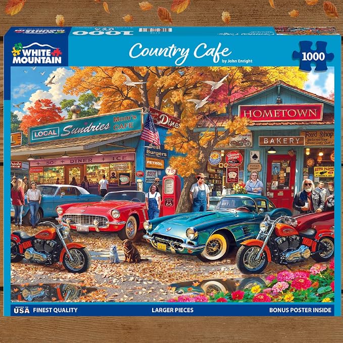 White Mountain 1000 Piece Jigsaw Puzzle Vintage Country Scenic Puzzle with Large Pieces Gift for Adults and Family 24" x 30" - Country Cafe