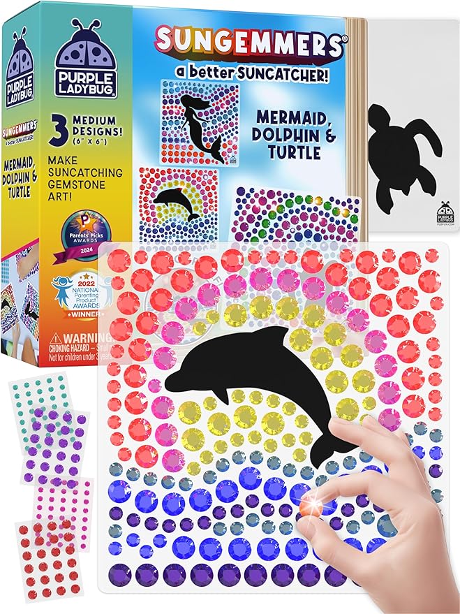 SUNGEMMERS Gem Window Art Suncatcher Kit for Kids 6-8 9 10 11 12 - Birthday Gifts for 7 Year Old Girl, Fun Diamond Art Mermaid Gifts for Girls - Arts & Crafts for Kids, Summer Crafts for Girls