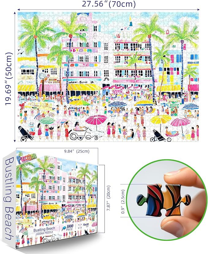 Beach Puzzles for Adults 1000 Pieces, Difficult Challenging Art Jigsaw Puzzles Summertime Seaside Scene for Gifts Adults and Teens for Party Game Family Fun (27.5"x19.7")