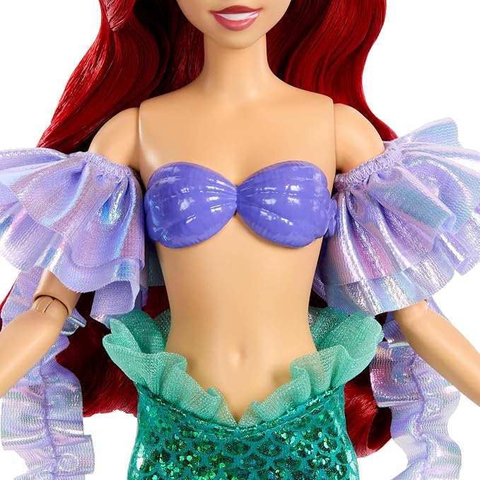 Mattel Disney Princess Mermaid Ariel Sparkling Princess Fashion Doll & Accessory with Removable Tail, Sleeves & Flower Hair Clip, Inspired by Movie