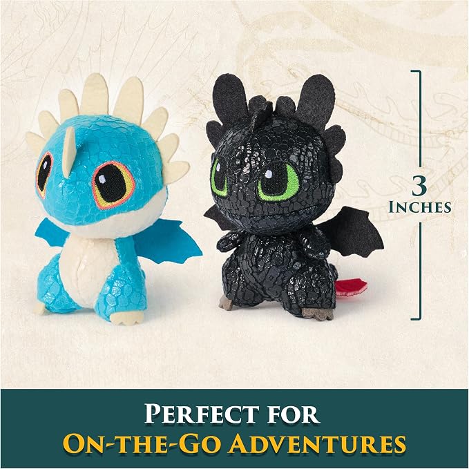 DreamWorks Dragons How to Train Your Dragon Mini Plushies, Toothless & Deadly Nadder 2-Pack, 3” Stuffed Animals, Kids Toys for Boys Ages 4 & Up
