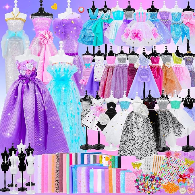 MINIFUN 1500+Pcs Fashion Designer Kit for Girls, Sewing Kit with 7 Mannequins, DIY Arts and Crafts Kit for Kids, Doll Clothes Making Kit, Girl Toys for Age 6 7 8 9 10 11 12 Year Old Gifts