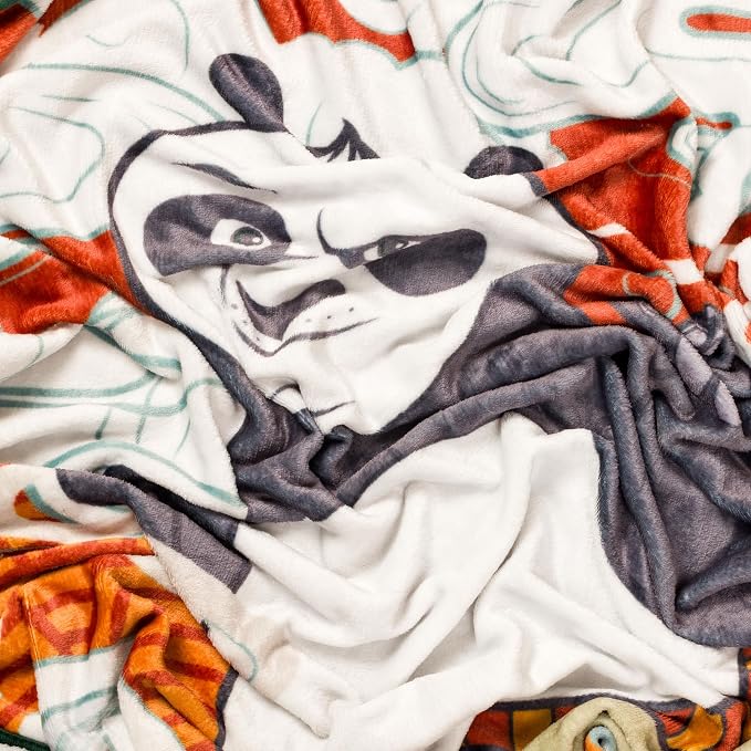Silver Buffalo Kung Fu Panda Chinese Characters Featuring Po 45" x 60" Fleece Throw, Soft and Cozy Blanket, 180 GSM
