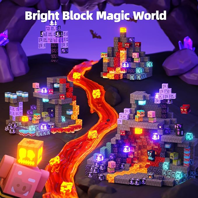 GobiDex Light-Up Magnetic Building Blocks Playset, STEM Sensory Travel Toys for Kids, 100PCS Creative Pretend Play Montessori Gifts for Boys Girls