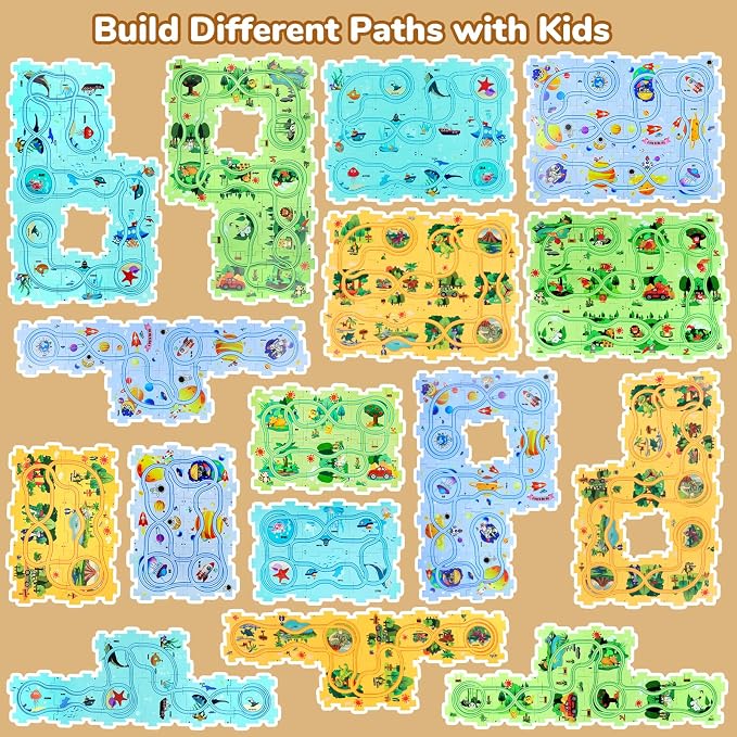 YOOYID Puzzle Racer Kids Car Track Set, Kids Toys Boys 3-5, Toys for 3 4 5 6 Year Old Boys, Toys for Ages 3-4, Montessori Toys for 3+ Year Old, (100Pcs, 4 Themes)