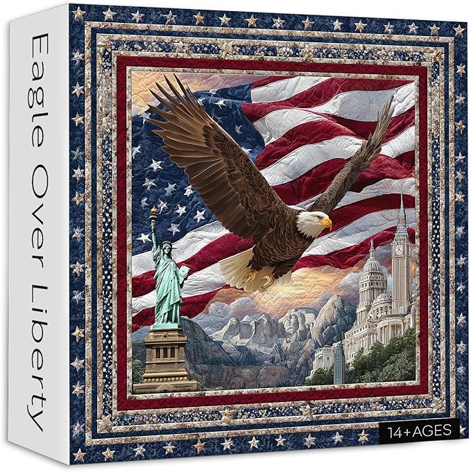 PICKFORU Eagle Puzzles for Adults 1000 Pieces, American Flag Jigsaw Puzzles Quilting Art, Difficult Challenging Impossible Embroidery Puzzle