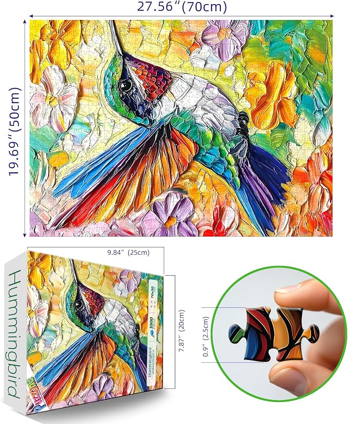 Hummingbird Puzzles for Adults 1000 Pieces, Vintage Flower Bird Jigsaw Puzzles Challenge Art Jigsaw Puzzles Colorful Large Piece Puzzle for Gifts Home Decor, 27.5"x19.7"
