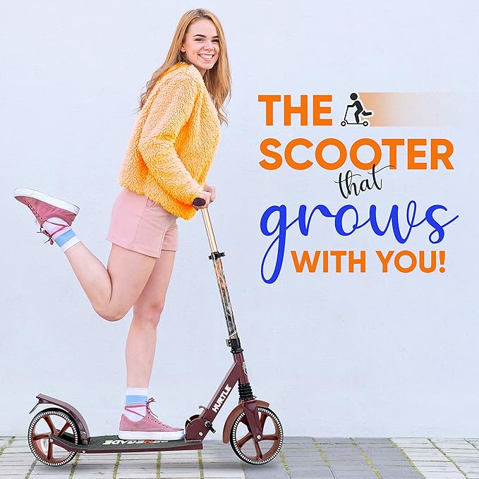 Hurtle Renegade Kick Scooter for Kids, Teenagers & Adults - 2-Wheel Folding Scooter with Adjustable T-Bar Handlebar - Alloy Anti-Slip Deck