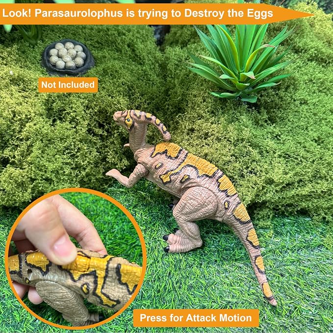 EKU Dinosaur Toys Chomp Action Mosasaurus Spinosaurus Toy, Movable Head Attack Motion Parasaurolophus Realistic Dino Action Figures for Kids Jurassic World Toys Ages 3-12 Boys Girls