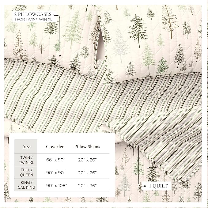 Great Bay Home Lodge Quilt Set - 3-Piece King/California King Size Rustic Bedding Set - Lightweight, All-Season, Reversible Bedspread (Lodge Trees)